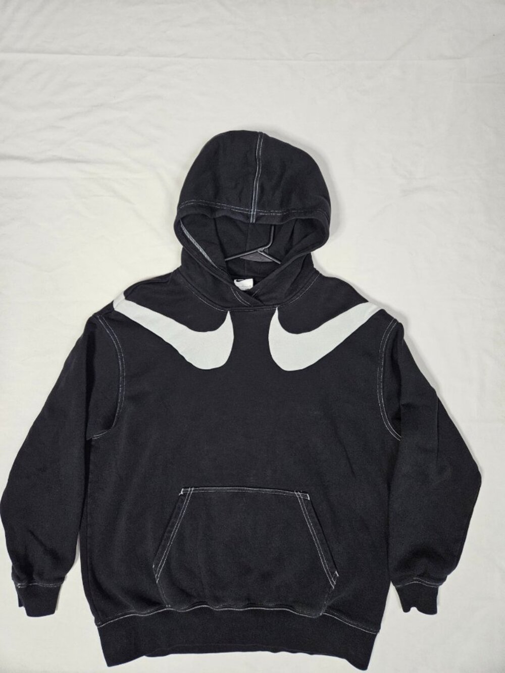 Nike Double Swoosh Black & White Graphic Hoodie Pullover Sweatshirt Small S